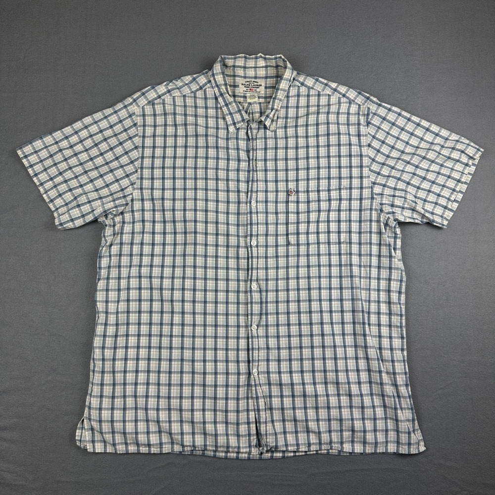 Ralph Lauren Jeans Co Mens XL Blue Plaid Short Sleeve Button Down Cotton Shirt